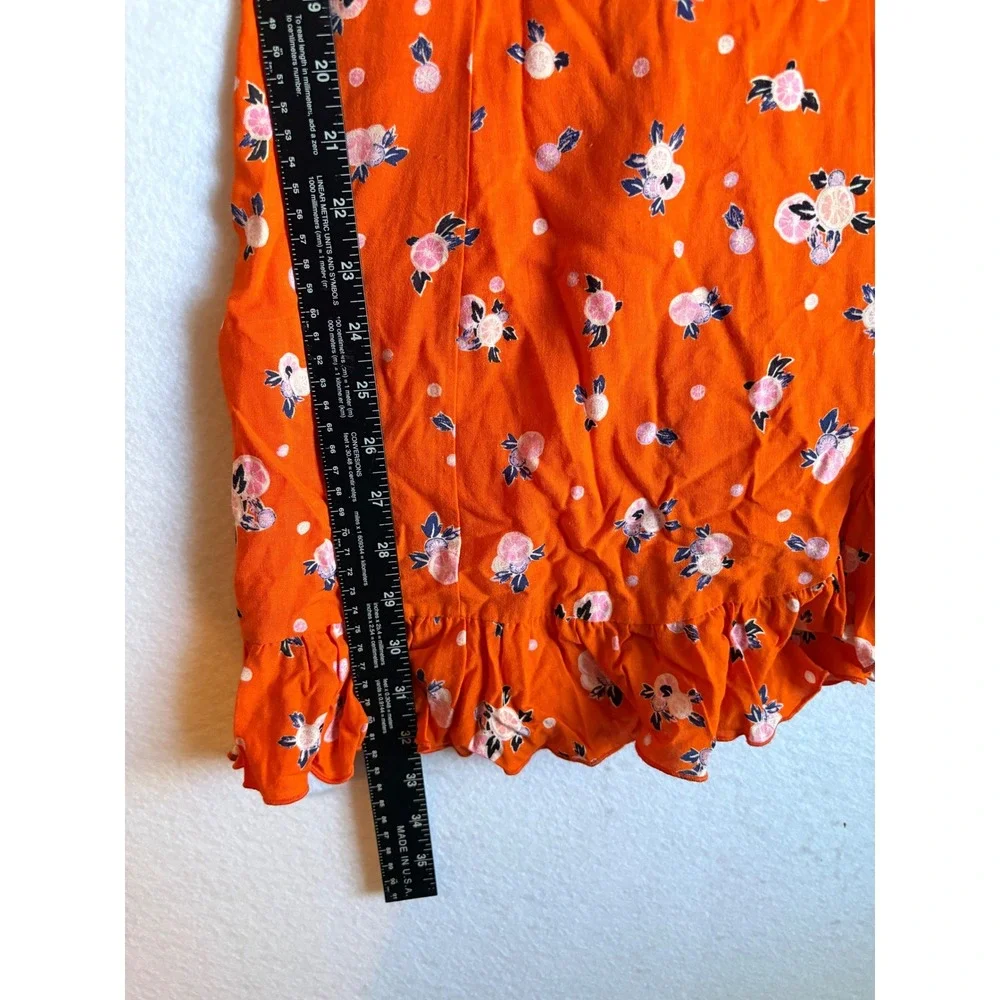 Free People Like A Lady‎ Orange Floral Ruffle Cap Sleeve Tie Back Mini Dress XS
